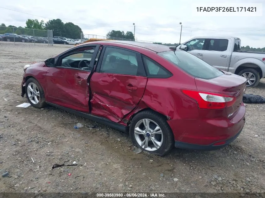 2014 Ford Focus Se VIN: 1FADP3F26EL171421 Lot: 39583980