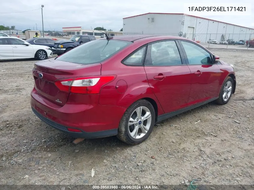 2014 Ford Focus Se VIN: 1FADP3F26EL171421 Lot: 39583980