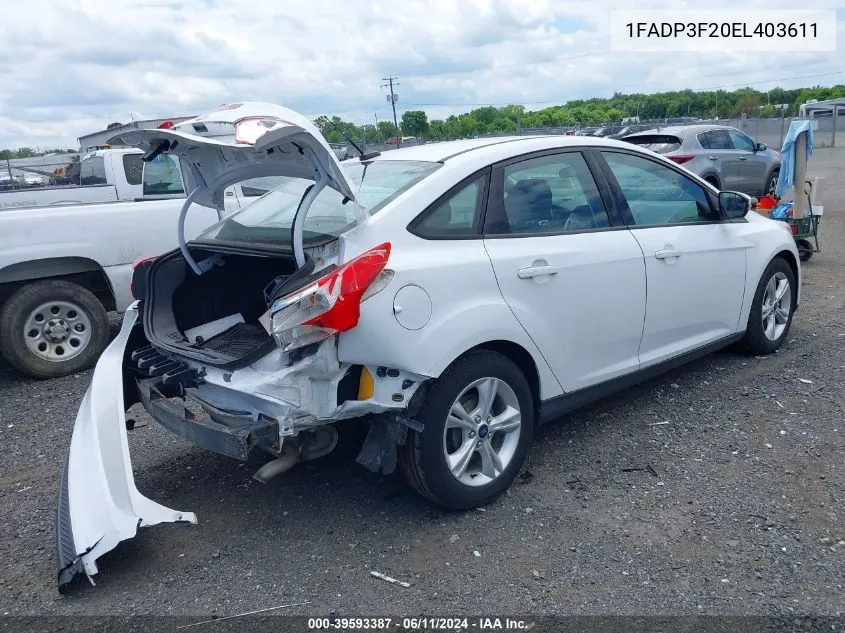 2014 Ford Focus Se VIN: 1FADP3F20EL403611 Lot: 39593387