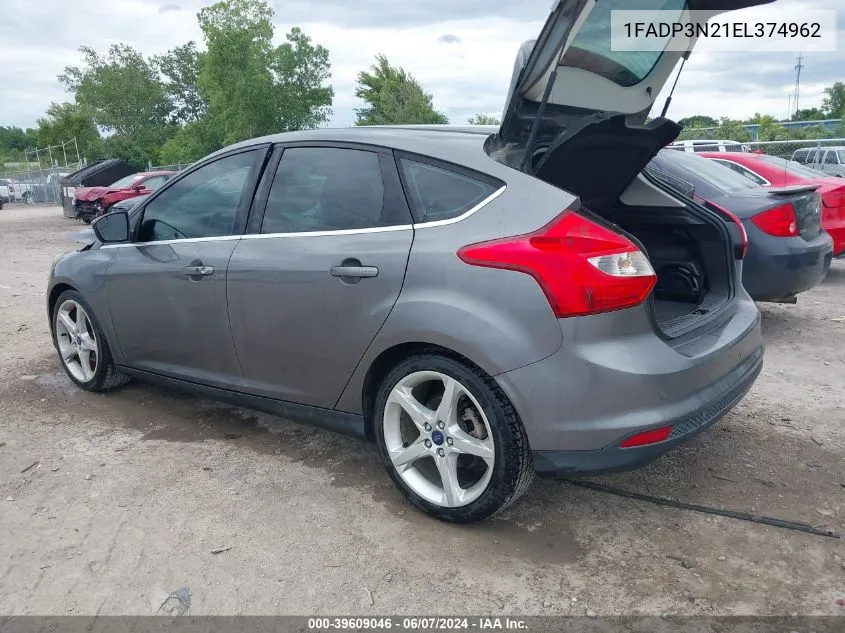 2014 Ford Focus Titanium VIN: 1FADP3N21EL374962 Lot: 39609046