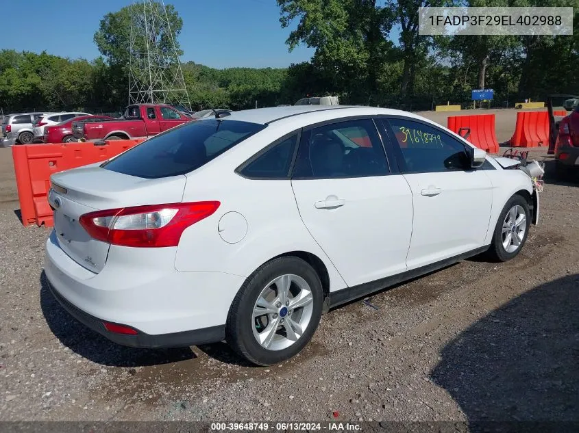 2014 Ford Focus Se VIN: 1FADP3F29EL402988 Lot: 39648749