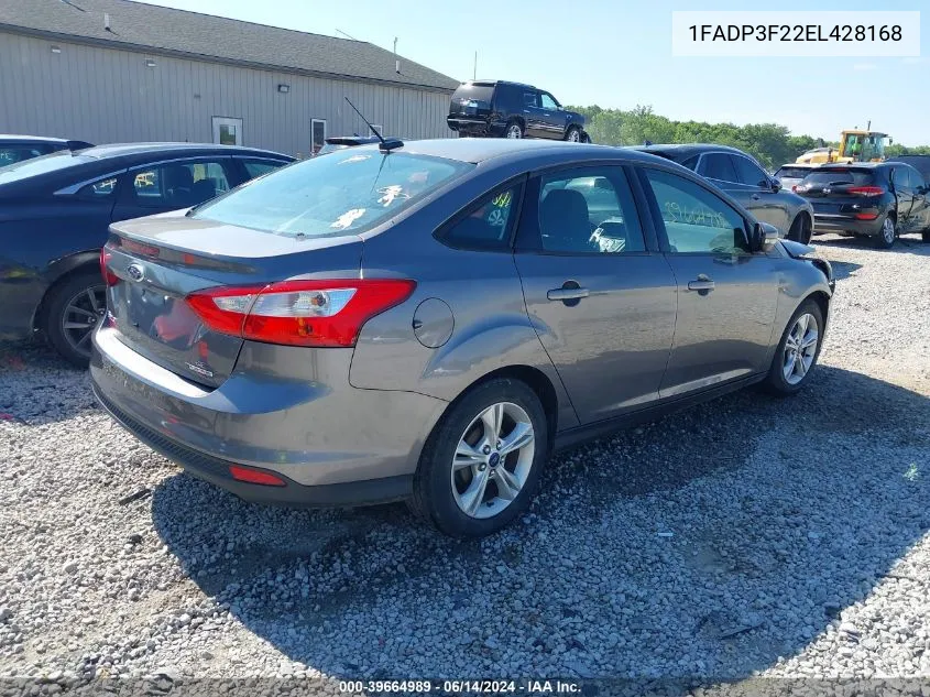 2014 Ford Focus Se VIN: 1FADP3F22EL428168 Lot: 39664989