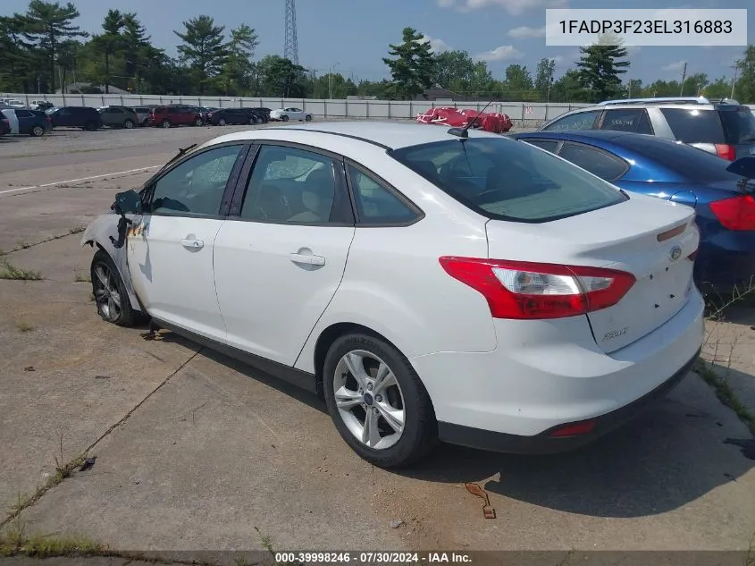 2014 Ford Focus Se VIN: 1FADP3F23EL316883 Lot: 39998246