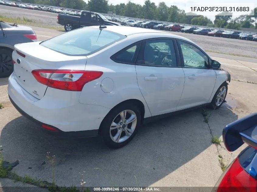 2014 Ford Focus Se VIN: 1FADP3F23EL316883 Lot: 39998246