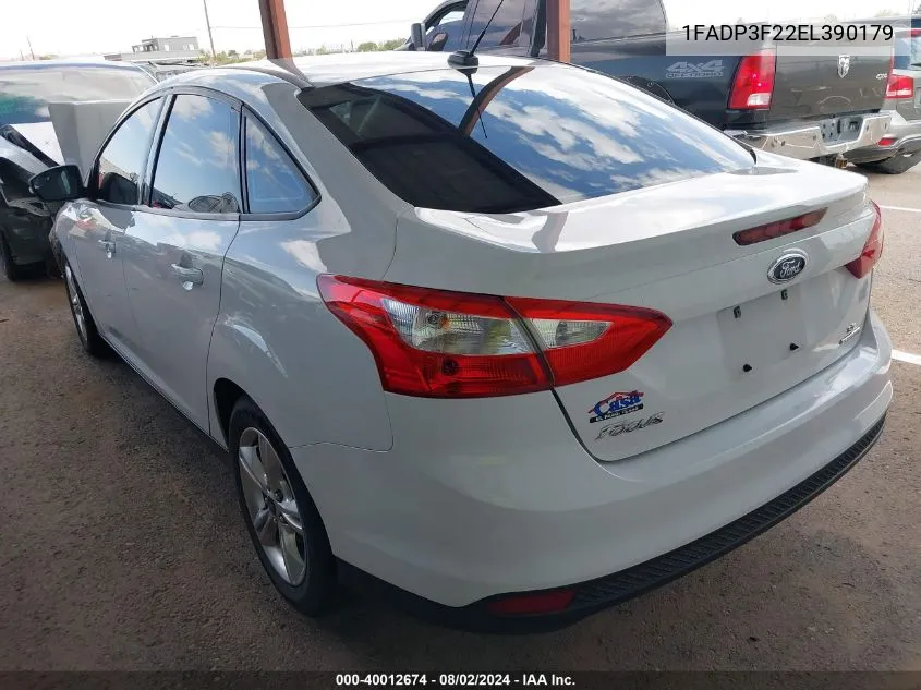 2014 Ford Focus Se VIN: 1FADP3F22EL390179 Lot: 40012674