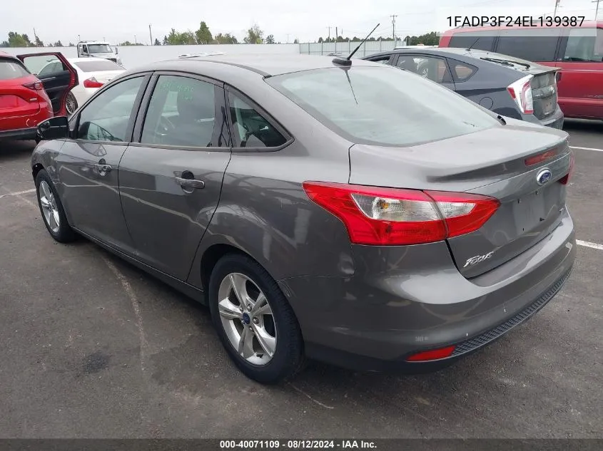 2014 Ford Focus Se VIN: 1FADP3F24EL139387 Lot: 40071109