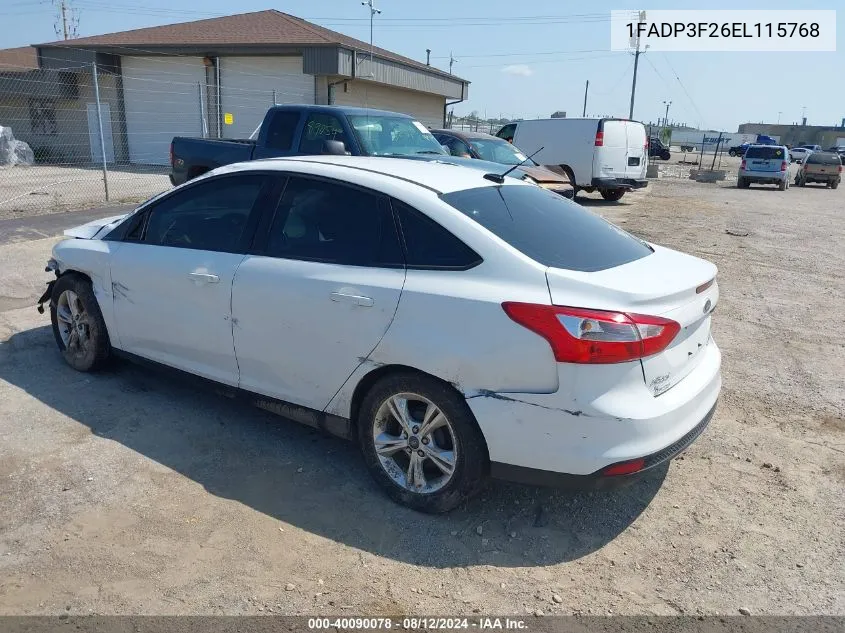 2014 Ford Focus Se VIN: 1FADP3F26EL115768 Lot: 40090078