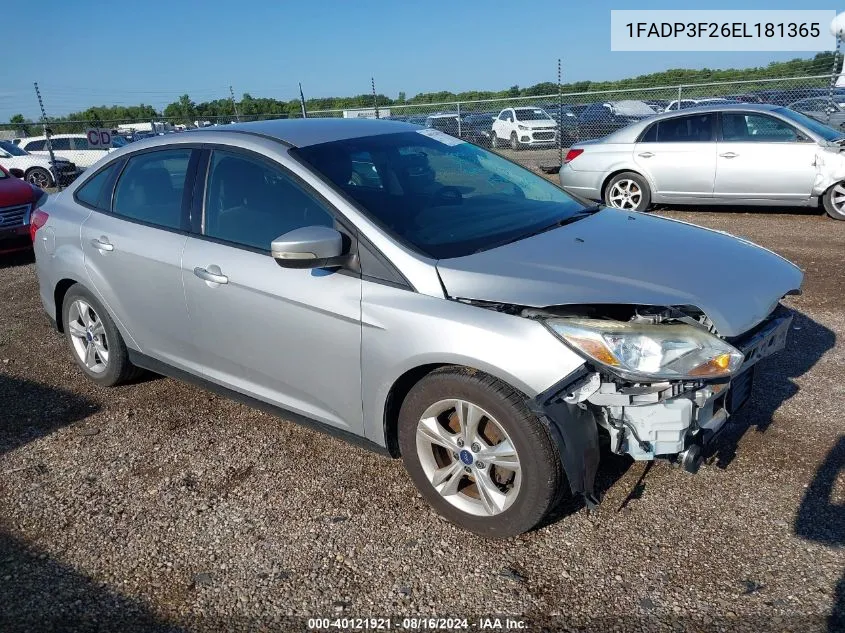 2014 Ford Focus Se VIN: 1FADP3F26EL181365 Lot: 40121921