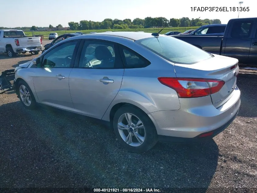 2014 Ford Focus Se VIN: 1FADP3F26EL181365 Lot: 40121921