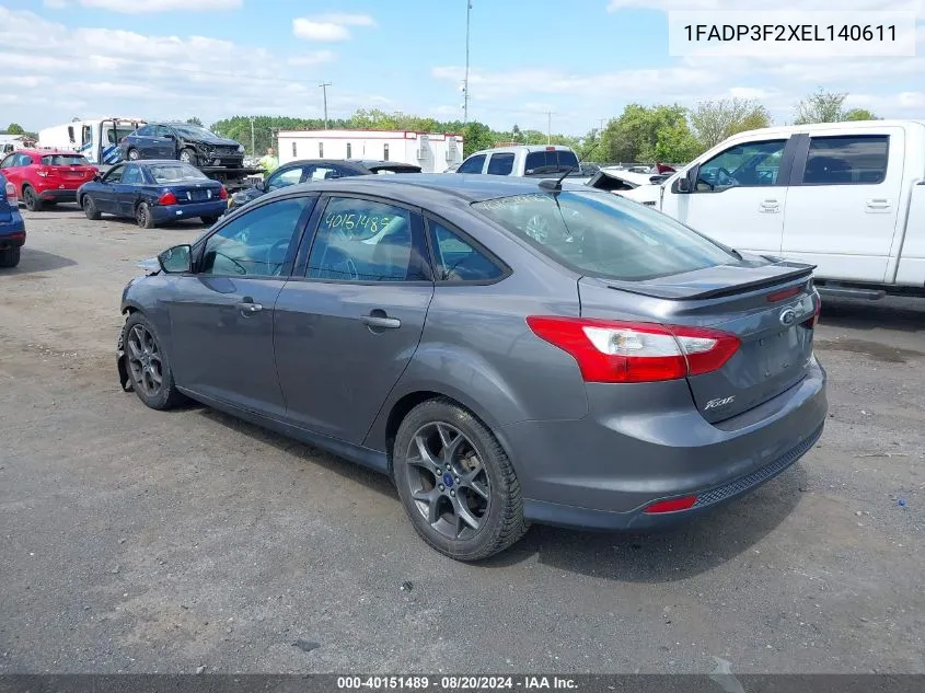 2014 Ford Focus Se VIN: 1FADP3F2XEL140611 Lot: 40151489