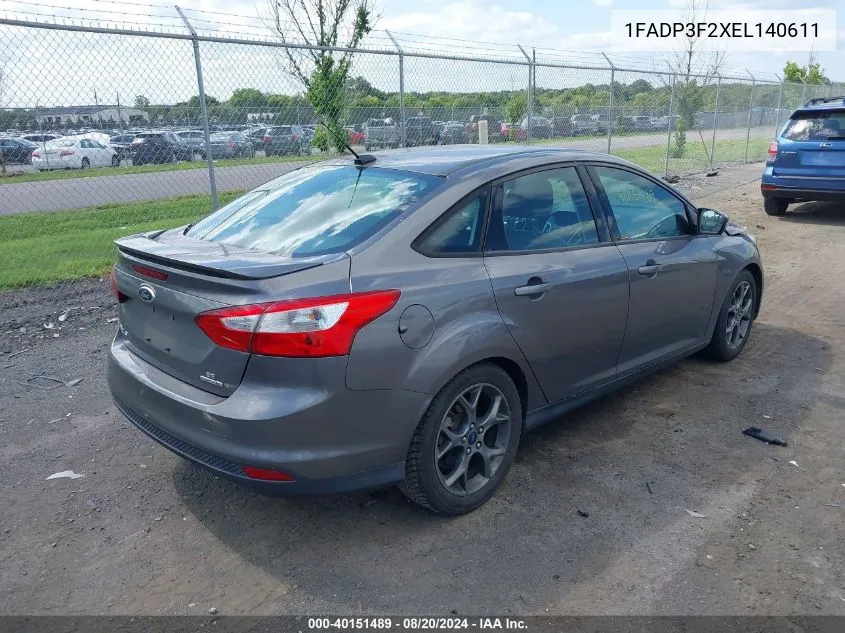 2014 Ford Focus Se VIN: 1FADP3F2XEL140611 Lot: 40151489