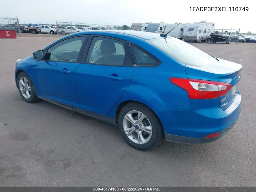 2014 Ford Focus Se VIN: 1FADP3F2XEL110749 Lot: 40174103