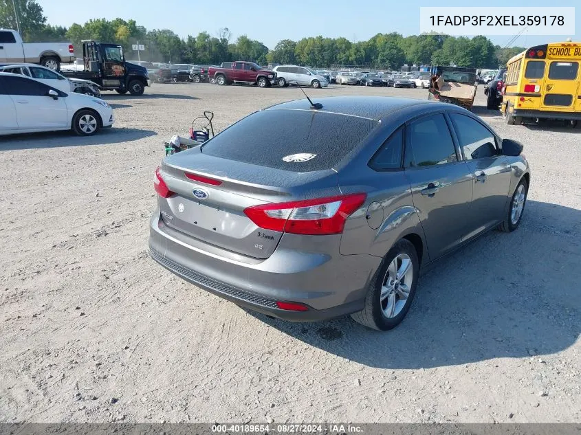 2014 Ford Focus Se VIN: 1FADP3F2XEL359178 Lot: 40189654