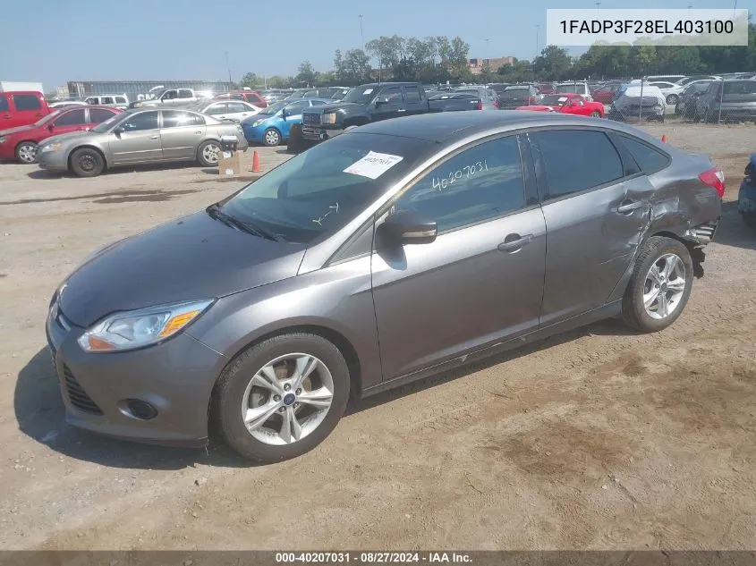 2014 Ford Focus Se VIN: 1FADP3F28EL403100 Lot: 40207031