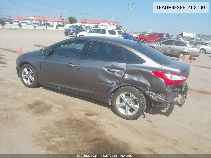 2014 Ford Focus Se VIN: 1FADP3F28EL403100 Lot: 40207031