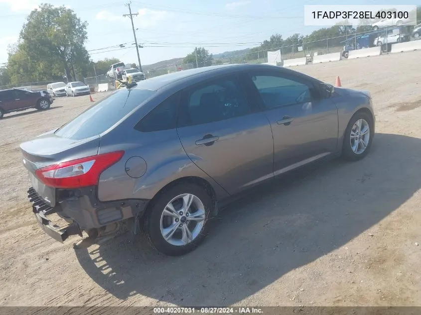 2014 Ford Focus Se VIN: 1FADP3F28EL403100 Lot: 40207031