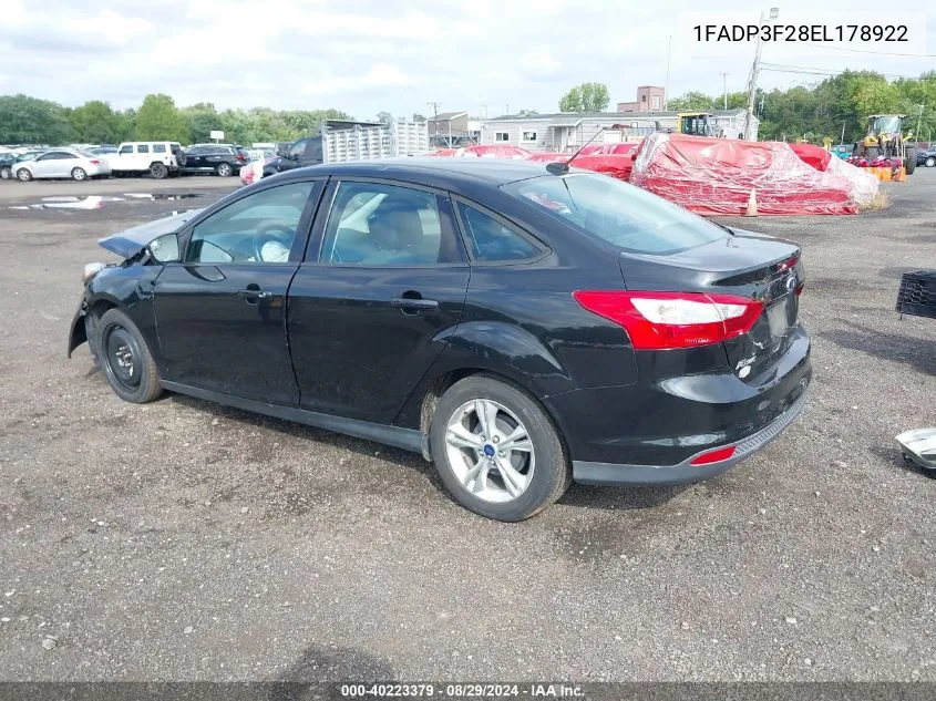 2014 Ford Focus Se VIN: 1FADP3F28EL178922 Lot: 40223379