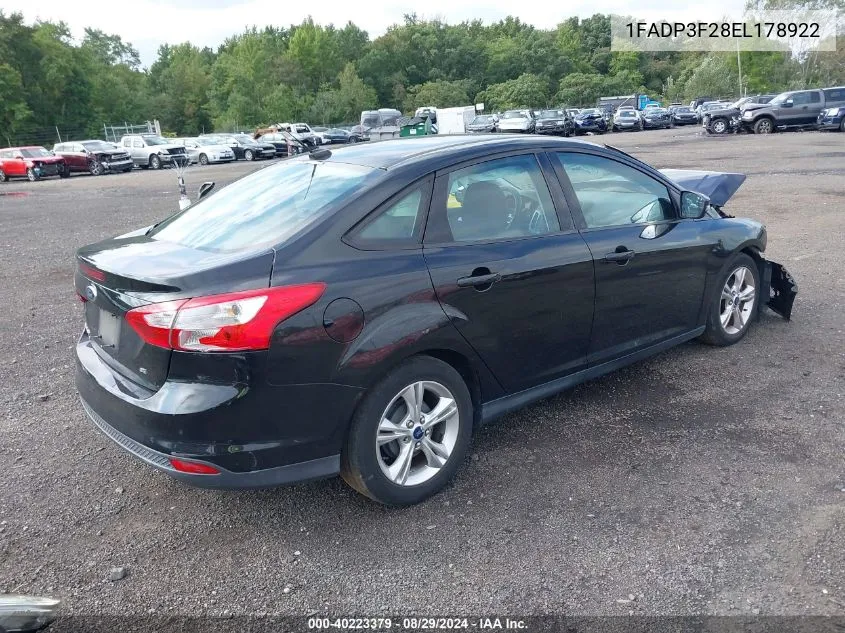 2014 Ford Focus Se VIN: 1FADP3F28EL178922 Lot: 40223379