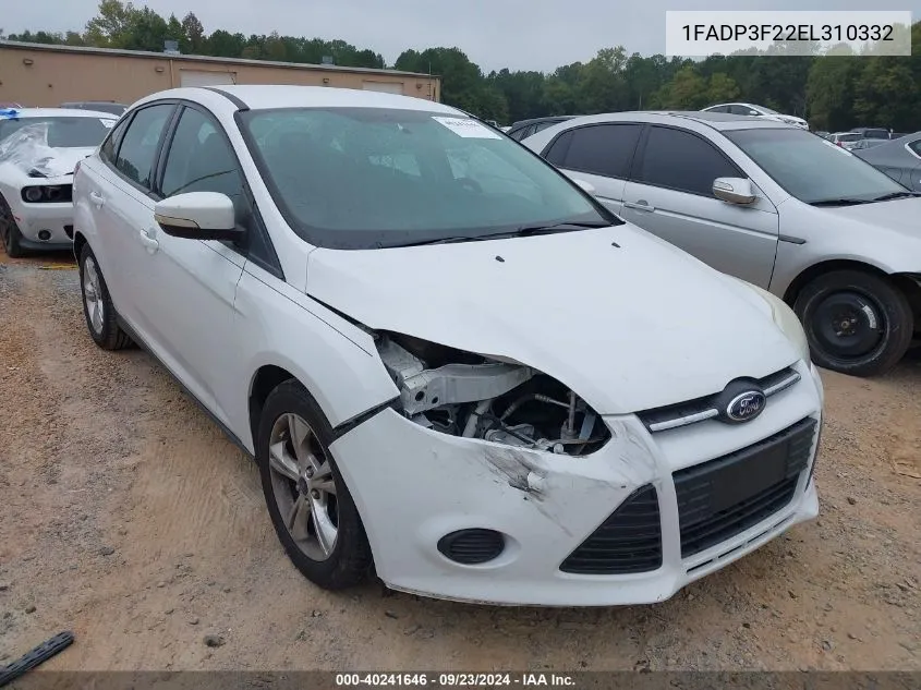 2014 Ford Focus Se VIN: 1FADP3F22EL310332 Lot: 40241646