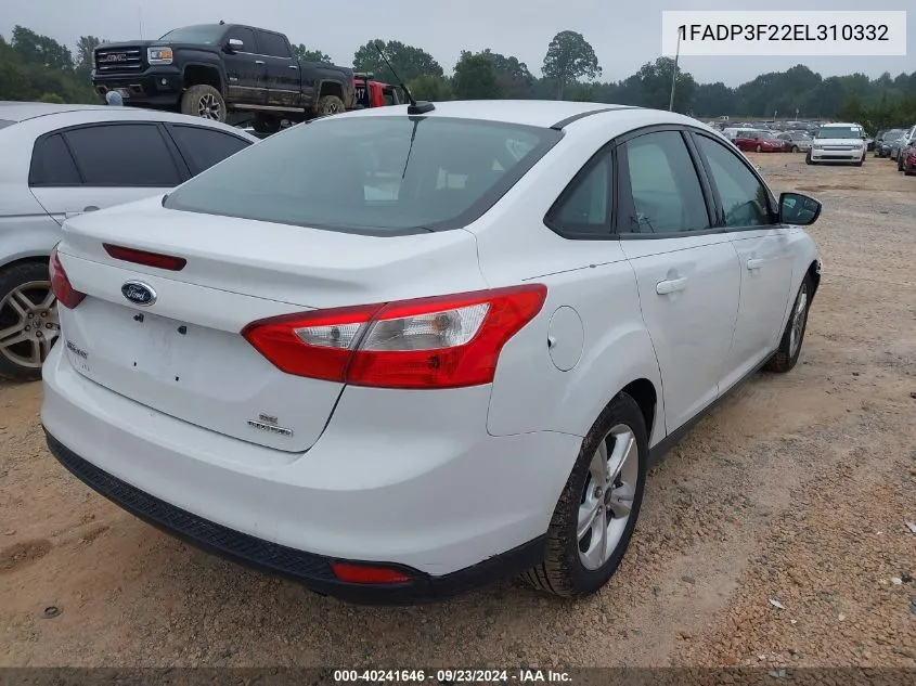 2014 Ford Focus Se VIN: 1FADP3F22EL310332 Lot: 40241646