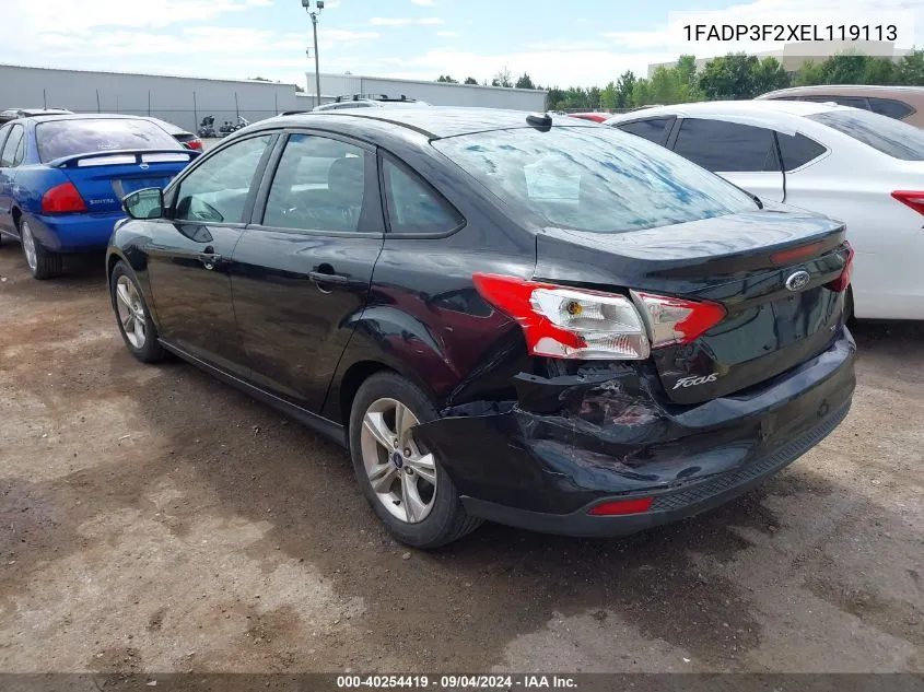 2014 Ford Focus Se VIN: 1FADP3F2XEL119113 Lot: 40254419