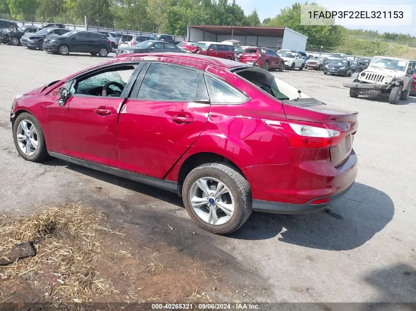 2014 Ford Focus Se VIN: 1FADP3F22EL321153 Lot: 40265321