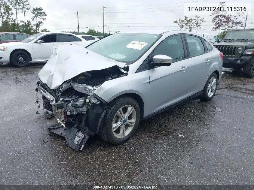 2014 Ford Focus Se VIN: 1FADP3F24EL115316 Lot: 40274918