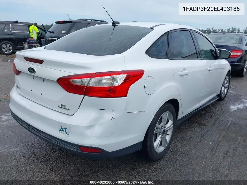 2014 Ford Focus Se VIN: 1FADP3F20EL403186 Lot: 40292605