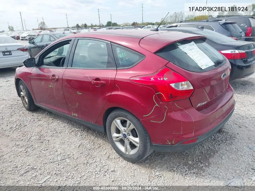 2014 Ford Focus Se VIN: 1FADP3K28EL181924 Lot: 40300990