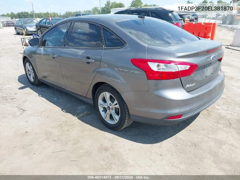 2014 Ford Focus Se VIN: 1FADP3F20EL381870 Lot: 40314073