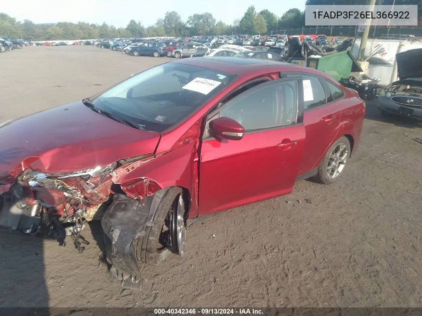 2014 Ford Focus Se VIN: 1FADP3F26EL366922 Lot: 40342346