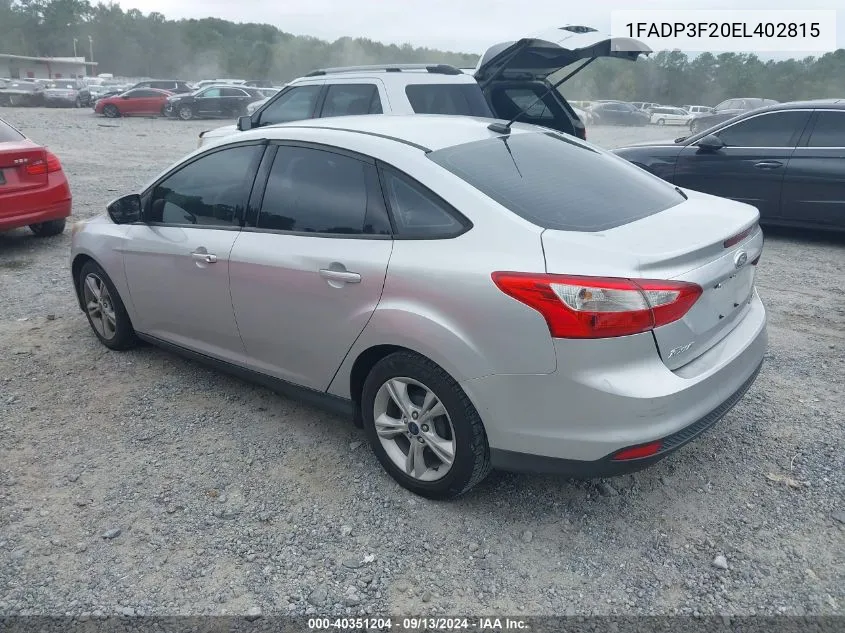 2014 Ford Focus Se VIN: 1FADP3F20EL402815 Lot: 40351204