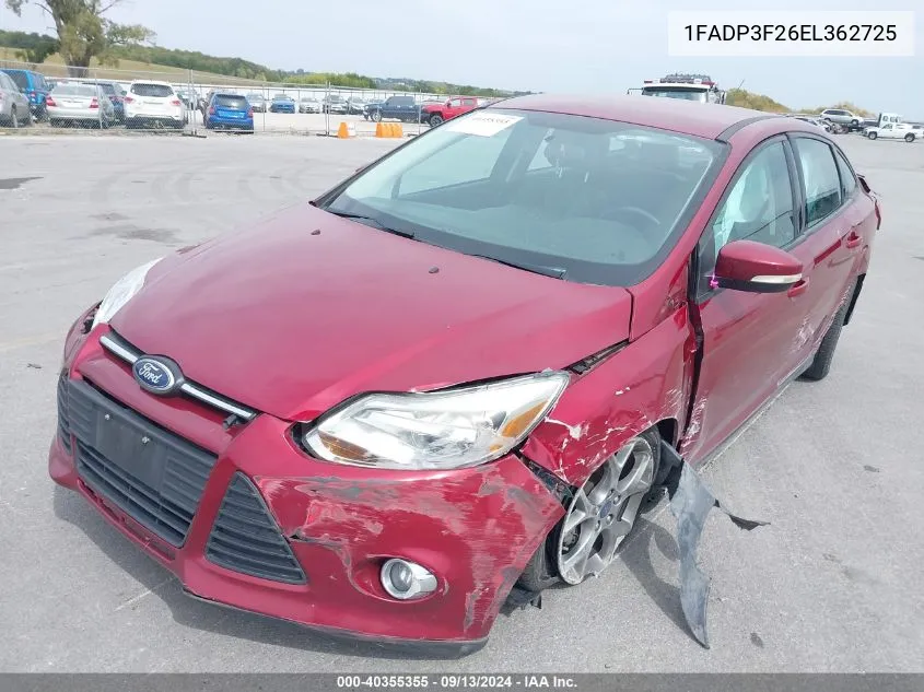 2014 Ford Focus Se VIN: 1FADP3F26EL362725 Lot: 40355355