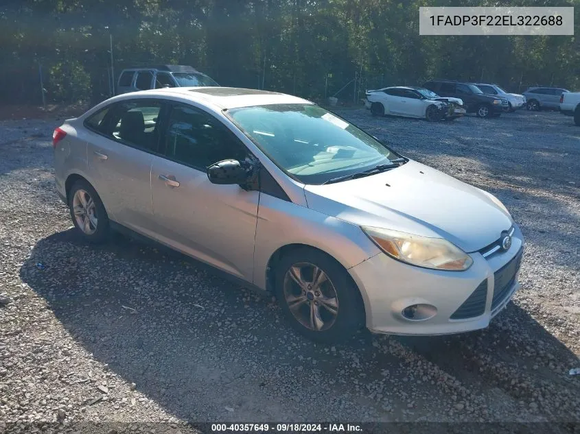 2014 Ford Focus Se VIN: 1FADP3F22EL322688 Lot: 40357649