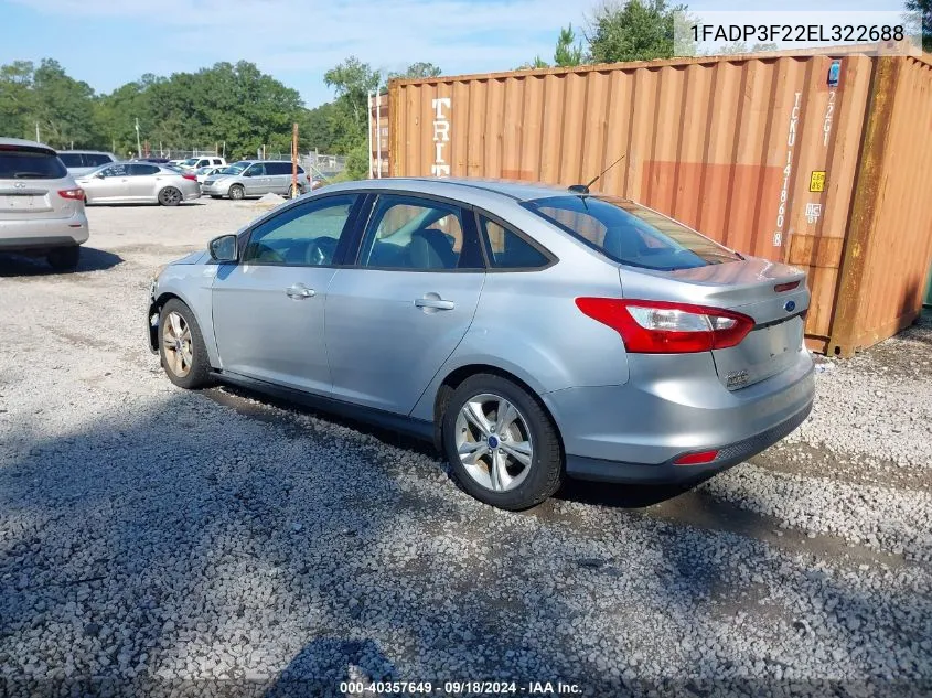 2014 Ford Focus Se VIN: 1FADP3F22EL322688 Lot: 40357649