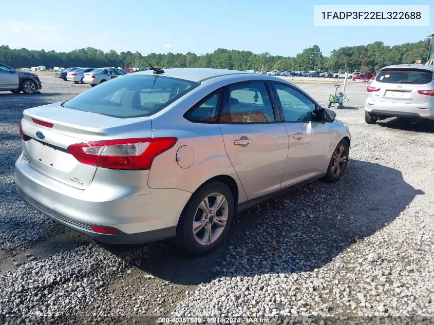 2014 Ford Focus Se VIN: 1FADP3F22EL322688 Lot: 40357649