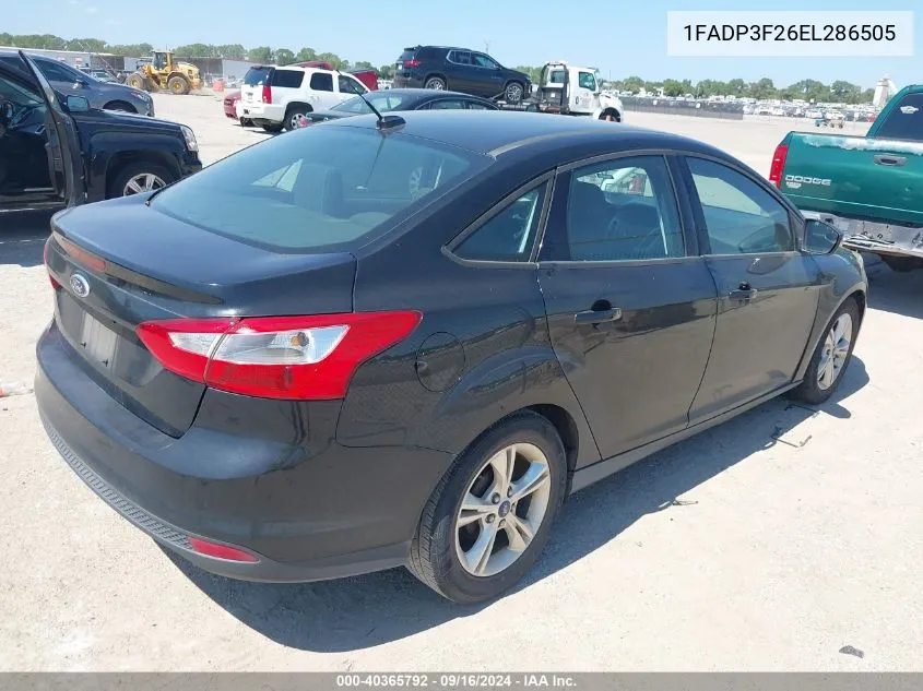 2014 Ford Focus Se VIN: 1FADP3F26EL286505 Lot: 40365792