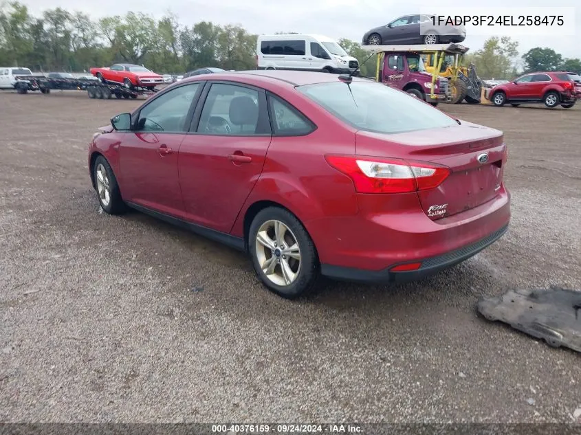 2014 Ford Focus Se VIN: 1FADP3F24EL258475 Lot: 40376159