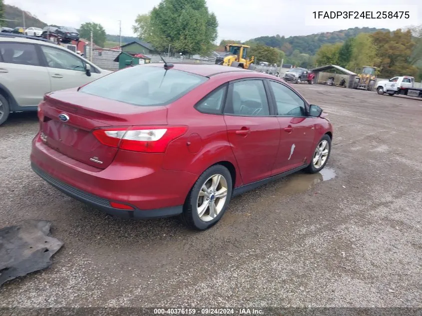 2014 Ford Focus Se VIN: 1FADP3F24EL258475 Lot: 40376159