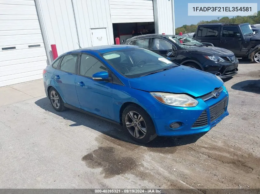 2014 Ford Focus Se VIN: 1FADP3F21EL354581 Lot: 40395321