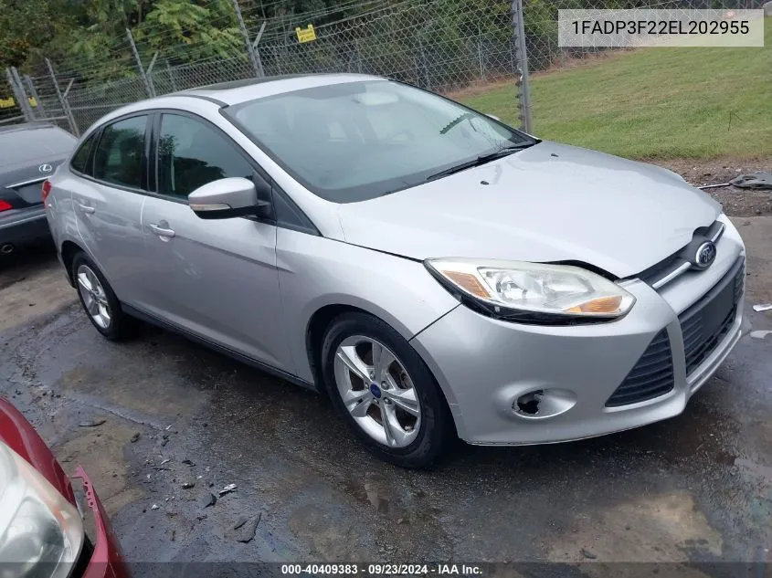 2014 Ford Focus Se VIN: 1FADP3F22EL202955 Lot: 40409383