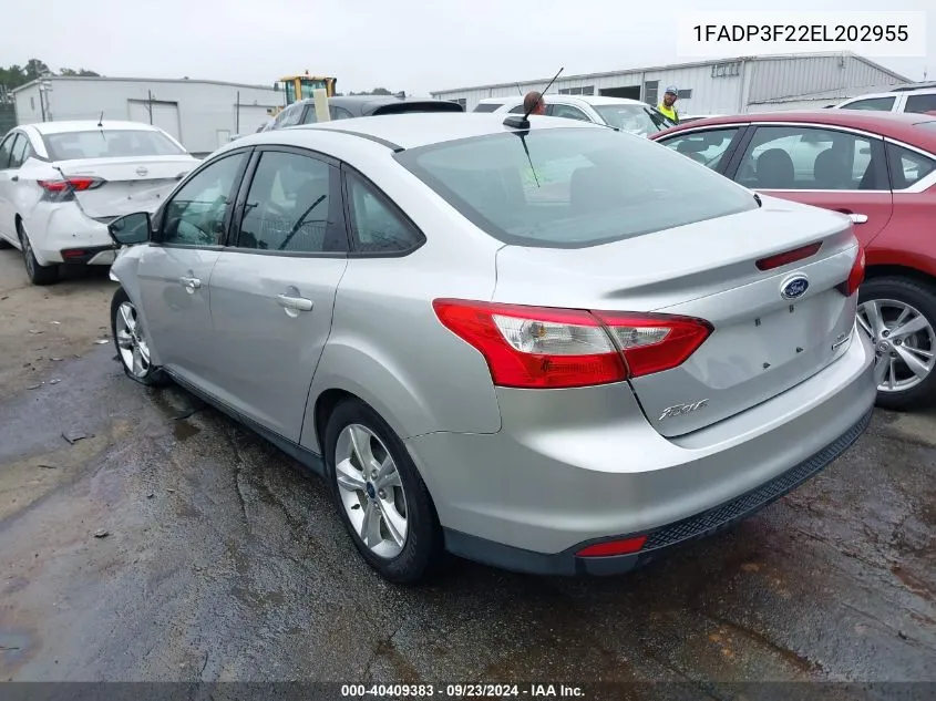 2014 Ford Focus Se VIN: 1FADP3F22EL202955 Lot: 40409383