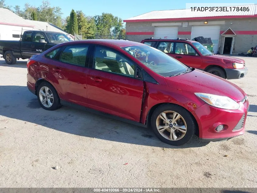 2014 Ford Focus Se VIN: 1FADP3F23EL178486 Lot: 40410066