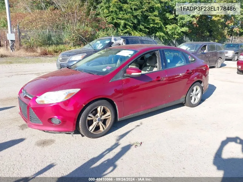 2014 Ford Focus Se VIN: 1FADP3F23EL178486 Lot: 40410066