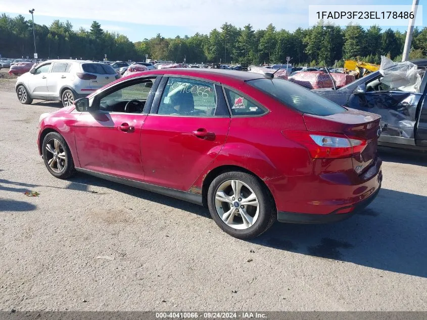 2014 Ford Focus Se VIN: 1FADP3F23EL178486 Lot: 40410066