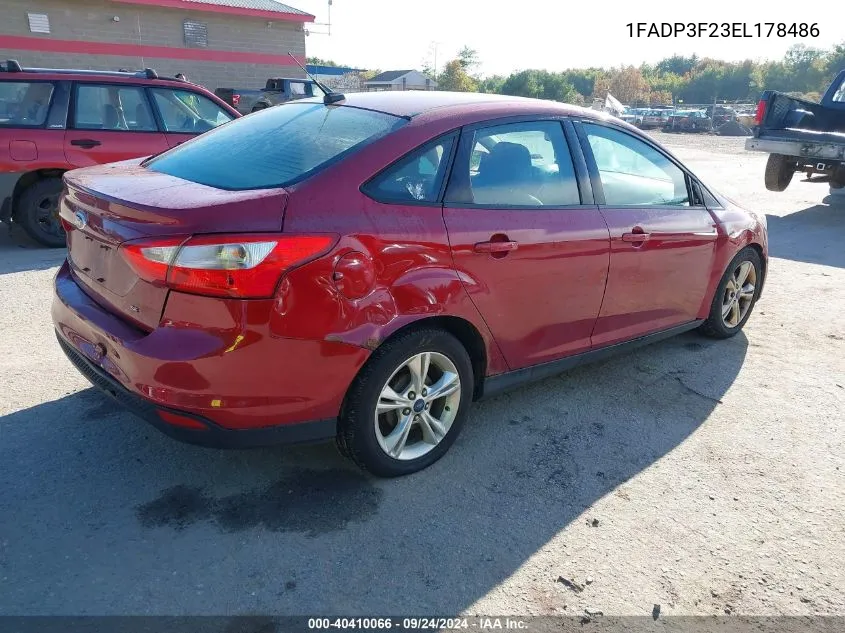 2014 Ford Focus Se VIN: 1FADP3F23EL178486 Lot: 40410066