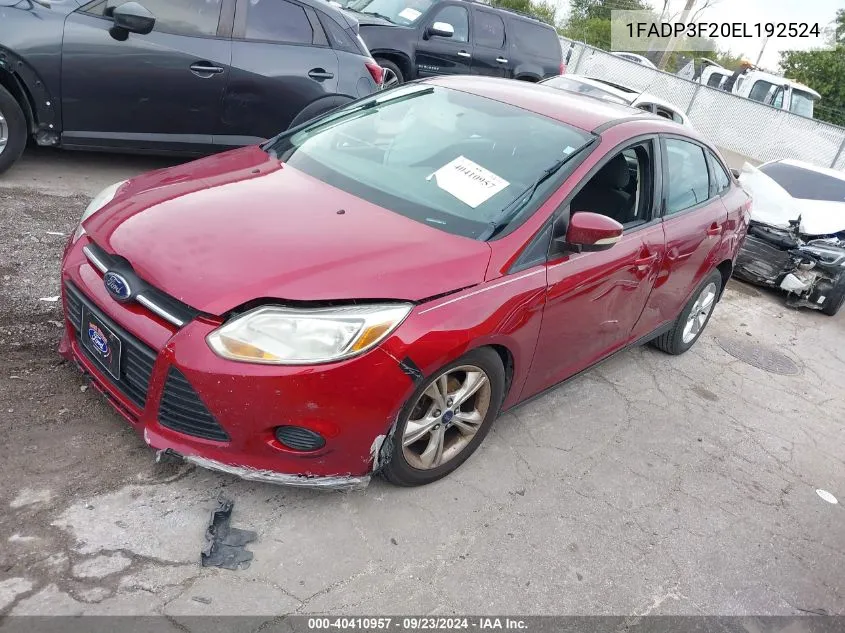 2014 Ford Focus Se VIN: 1FADP3F20EL192524 Lot: 40410957