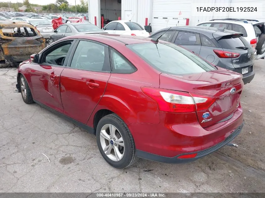 2014 Ford Focus Se VIN: 1FADP3F20EL192524 Lot: 40410957