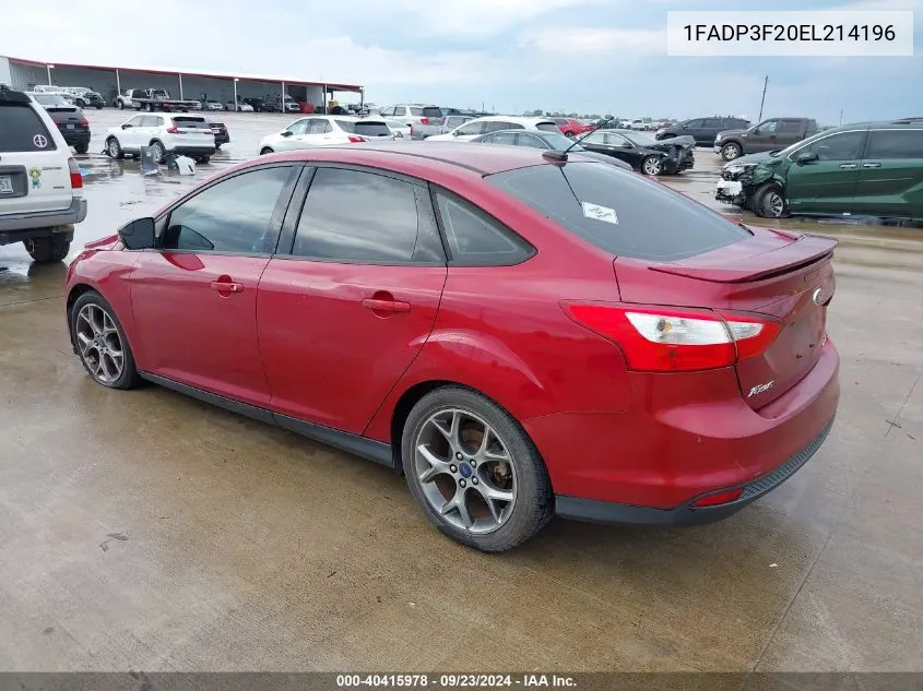 2014 Ford Focus Se VIN: 1FADP3F20EL214196 Lot: 40415978