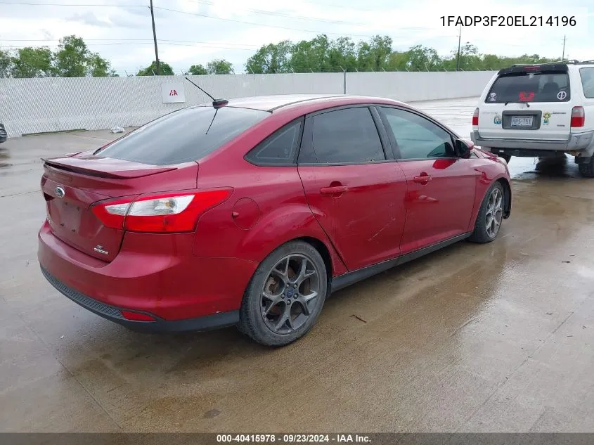 2014 Ford Focus Se VIN: 1FADP3F20EL214196 Lot: 40415978